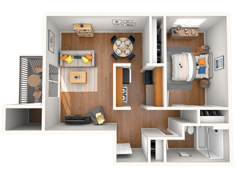 Floor plan for 1 bed, 1 bath, 790 sqft